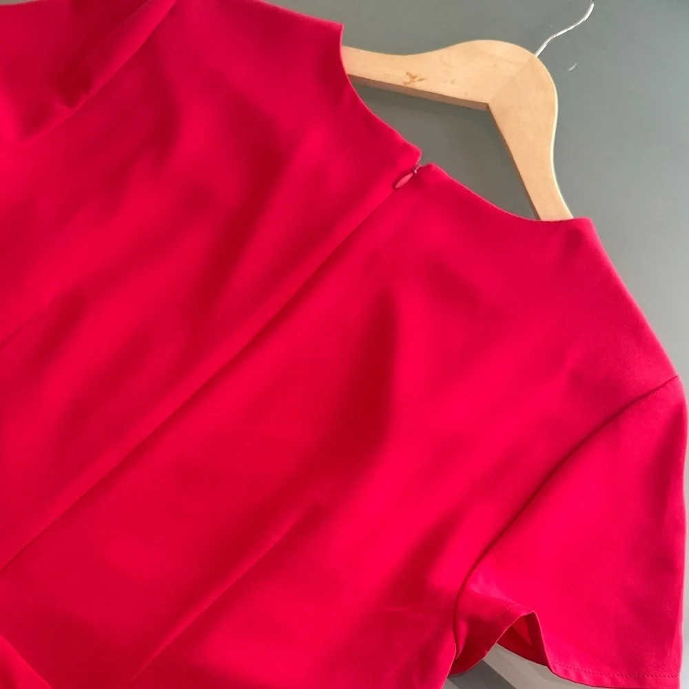 J Crew Dress J Crew Red A-line Dress with Belt Size 14 - Picture 5 of 7